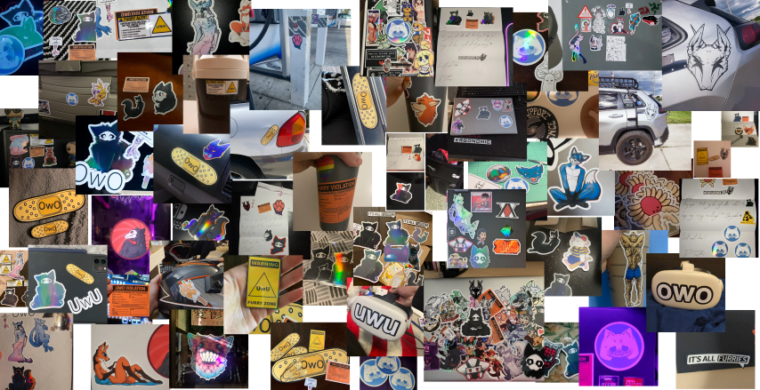 Collage of photo submissions from my Etsy customers featuring the stickers I've sold on the platform Etsy.